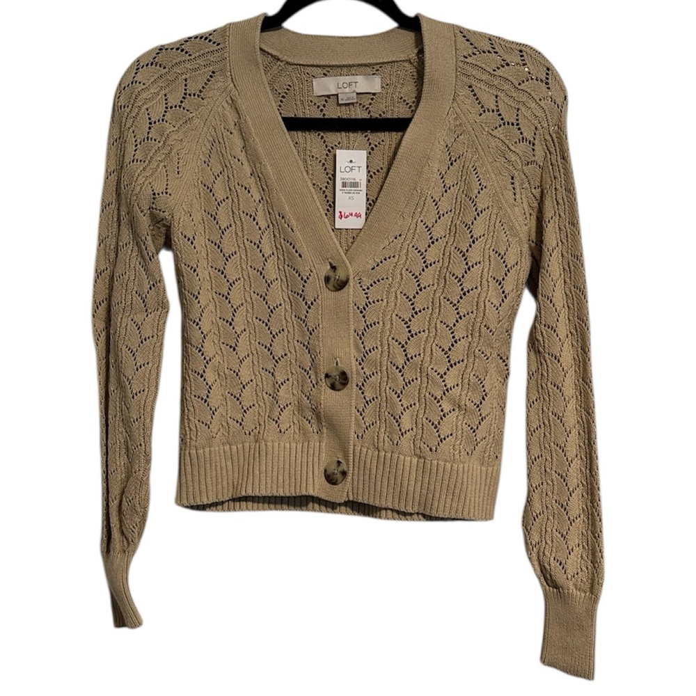 Loft 100% Cotton Cropped Button Up Sweater NWT